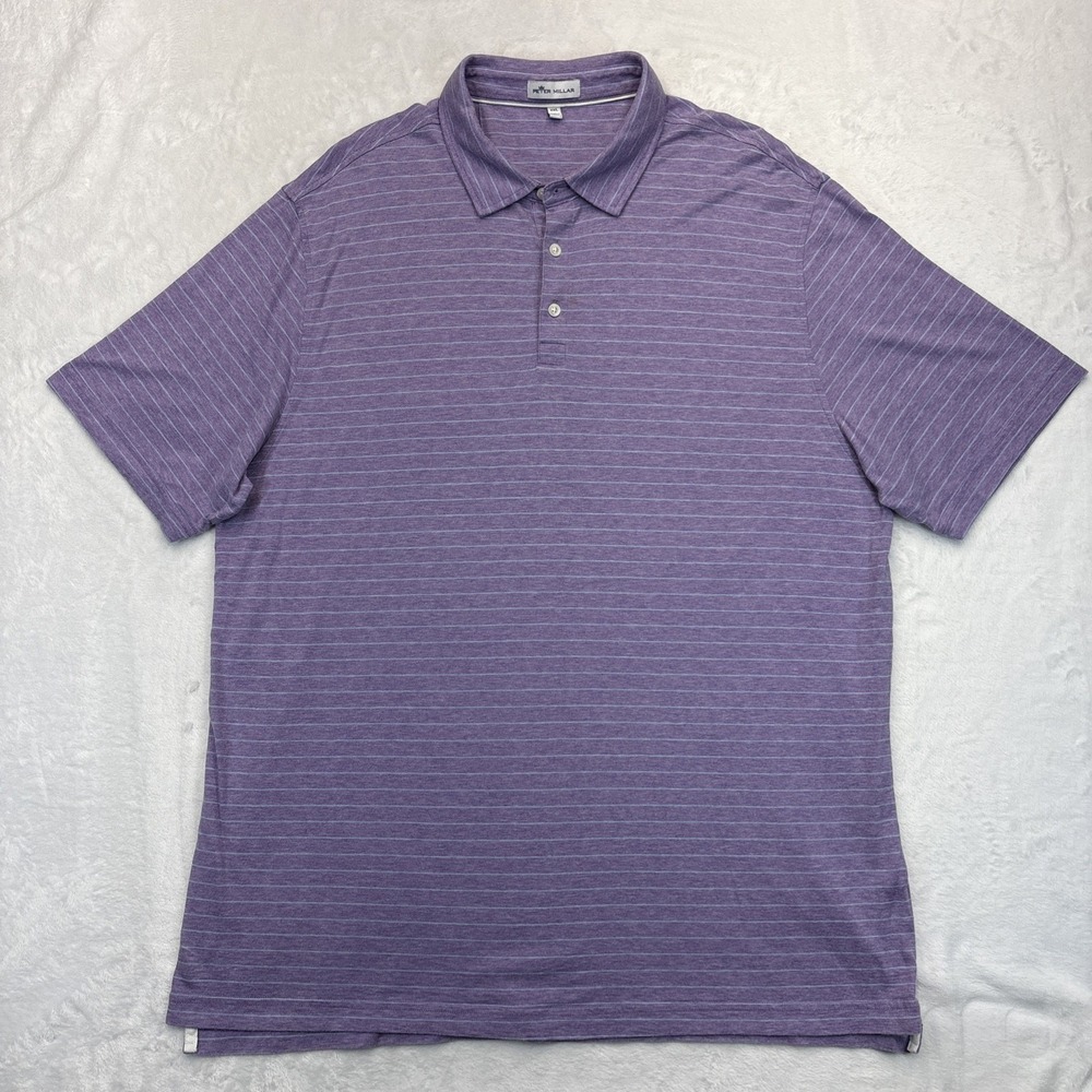 Peter Millar Polo Mens XXL Purple Stripe Preppy Golf Performance Shirt